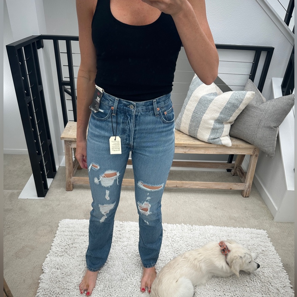 Levi’s 501 High Rise Straight Leg Distressed Jeans | NWT Size 25 - Picture 6 of 17